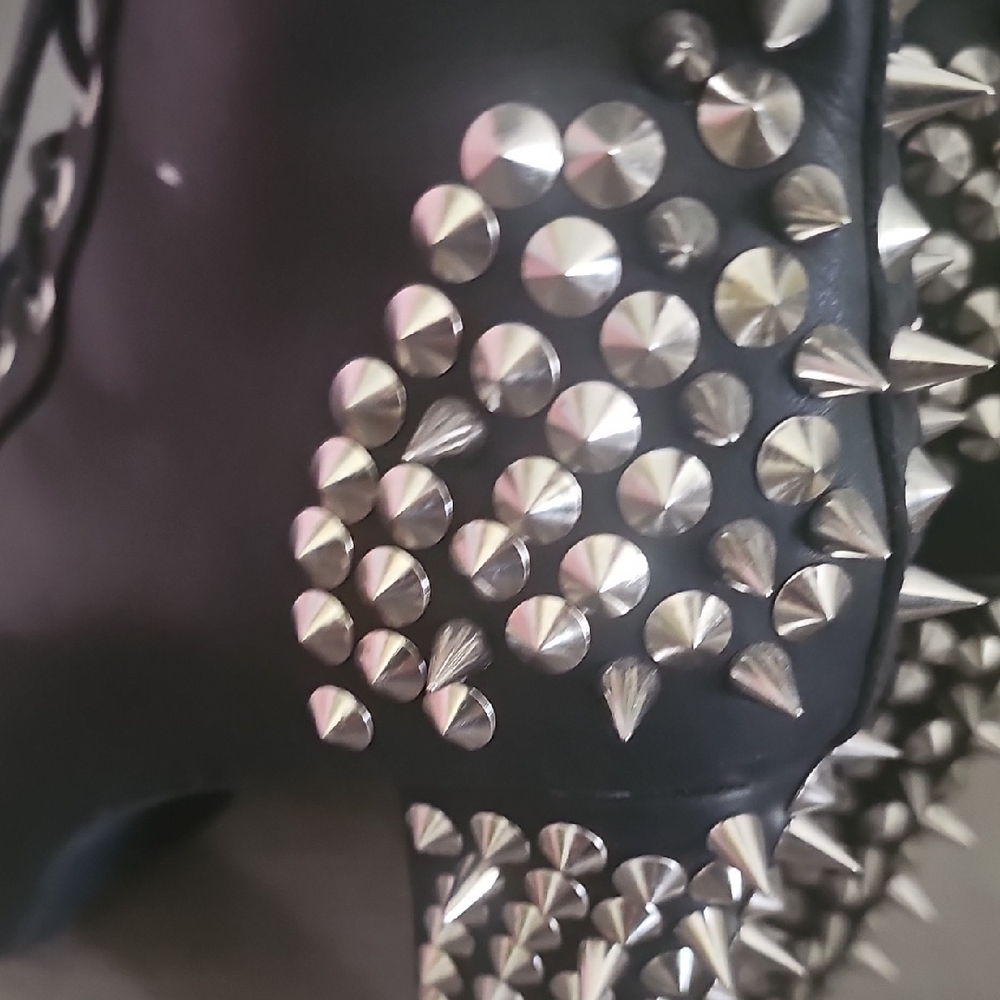 Jeffrey Campbell Black Lace-Up Platform Boots with Silver Spikes - Picture 5 of 16